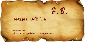 Hetyei Béla névjegykártya